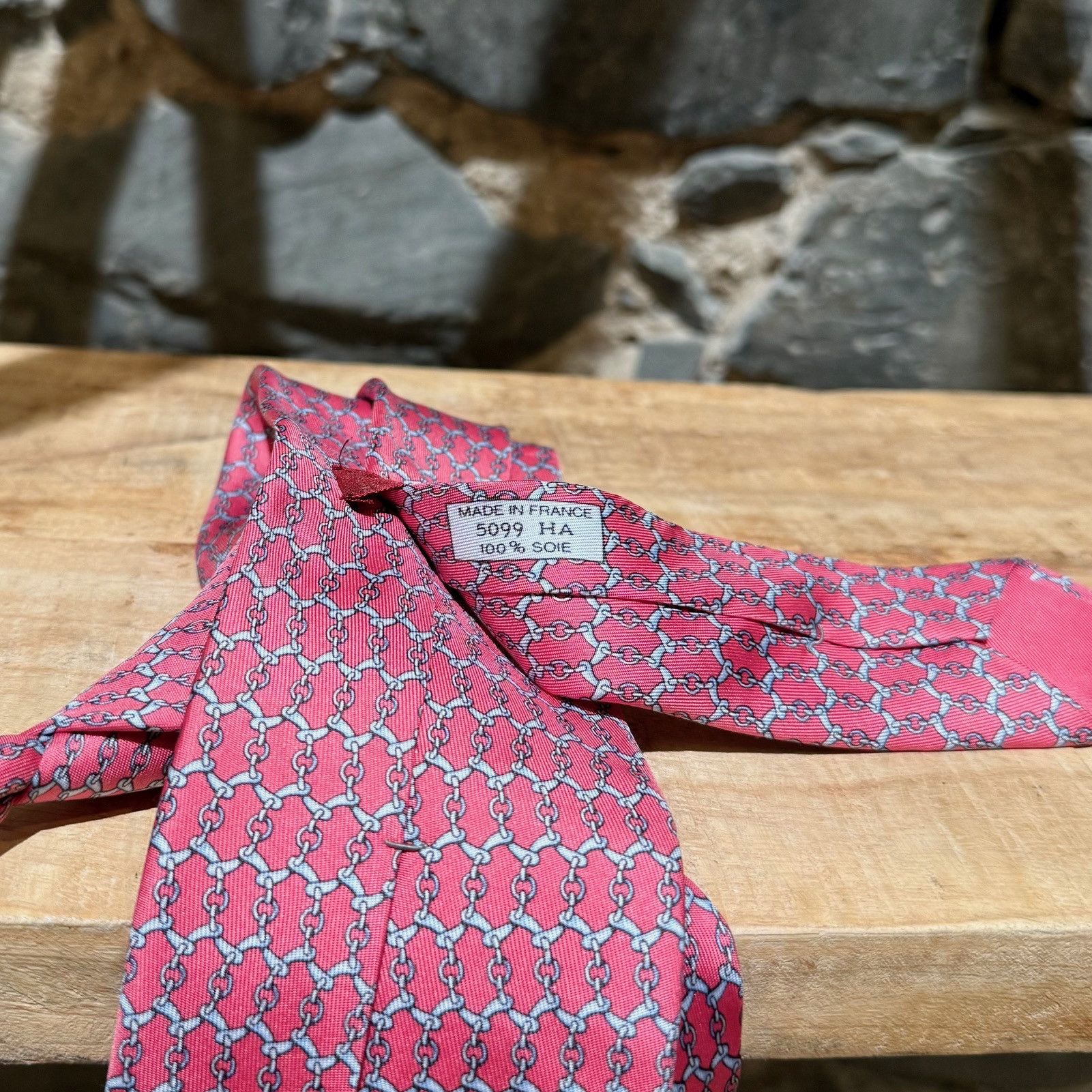 Hermes Hermès Chain-link Pink Silk Tie Size ONE SIZE - 5 Thumbnail