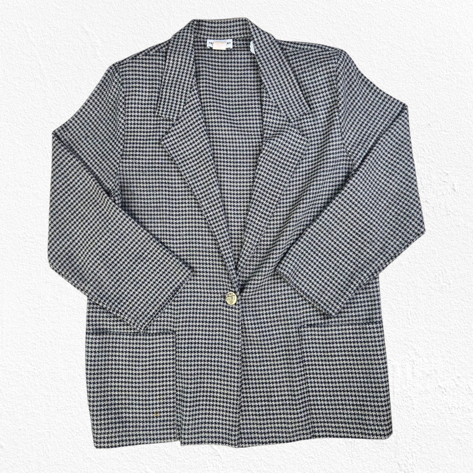Vintage 1980s Black Houndstooth Blazer Size Large Size L / US 10 / IT 46 - 2 Thumbnail