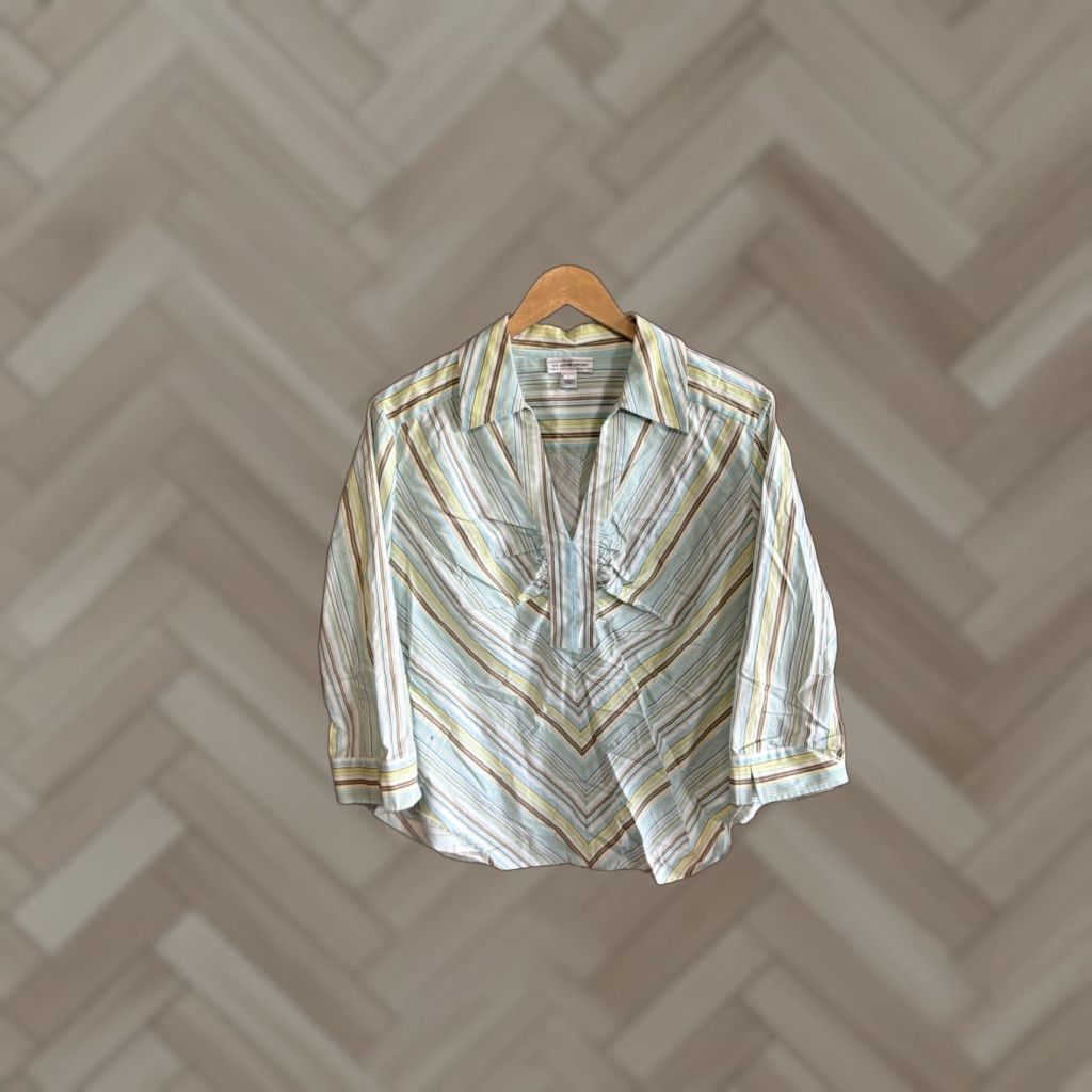 St. John St. John Sport Blouse Shirt Womens Multicolor Striped Long Sleeve Linen Size L Size L / US 10 / IT 46 - 1 Thumbnail