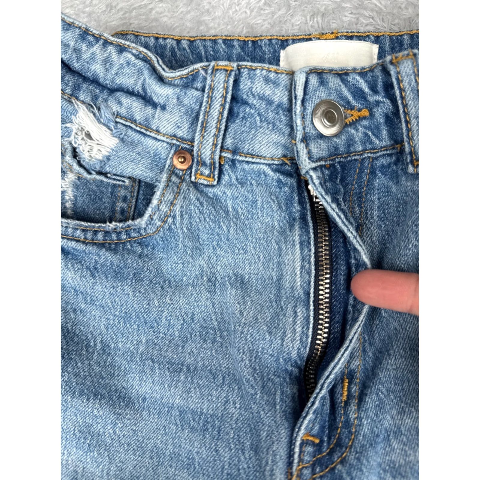 H&M H&M Jeans Womens 6 Blue Denim Distressed Wide Leg High Rise Cotton Blend 25x29 Size 28" / US 6 / IT 42 - 5 Thumbnail