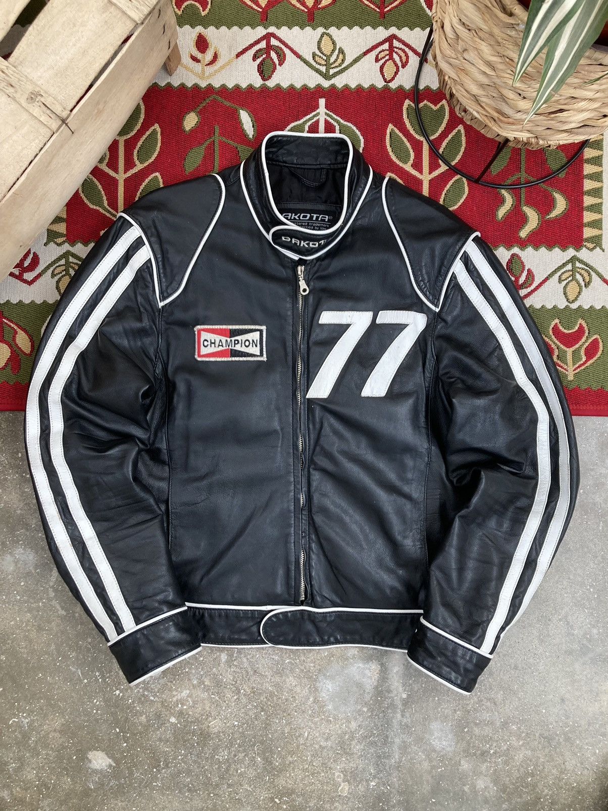 image of Made In USA x Vintage Dakota F1 Leather Racing Jacket in Black, Men's (Size Medium)