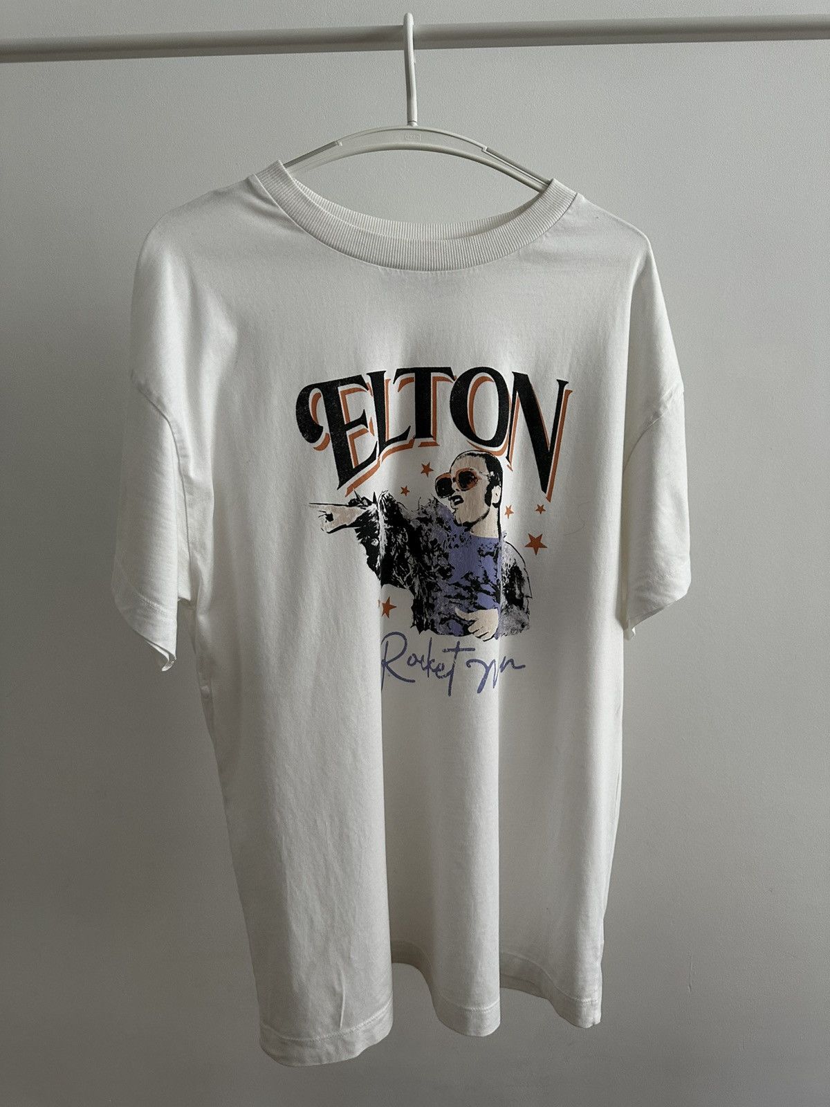 Vintage Vintage Elton John Rocket Man White T-shirt Size US M / EU 48-50 / 2 - 1 Thumbnail