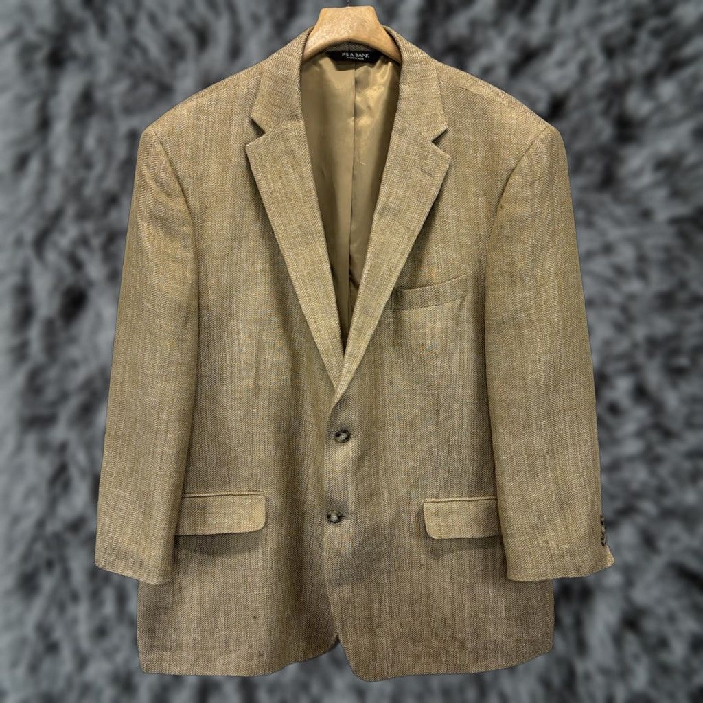 Jos. A. Bank VINTAGE Jos A Bank Silk Linen Herringbone Blazer Sport Coat Men’s 48R Gold Herringbone Blazer Shoes? Size 48R - 1 Thumbnail