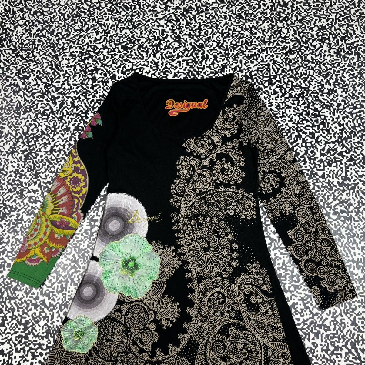 Desigual Vintage Y2K Desigual Floral Abstract Flared Mini Dress Size M / US 6-8 / IT 42-44 - 6 Thumbnail