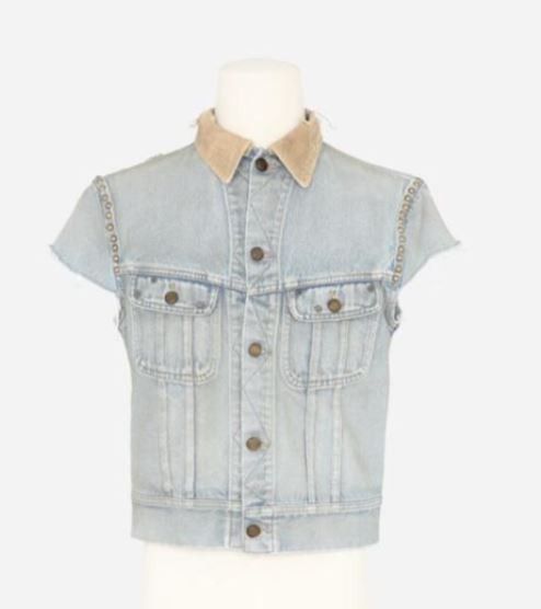 image of Saint Laurent Paris Oc11Z0124 Sleeveless Denim Jacket Cordur Light Sand Blue in Light Sand/Blue (Si