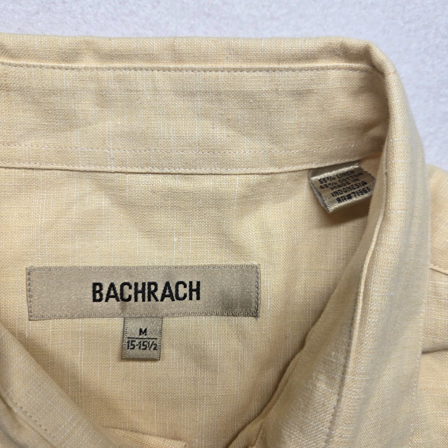 Vintage BACHRACH Shirt Adult Medium 15.5 Yellow Solid Dress Shirt, Button Up, 100% Cotton, Mens, 15.5 Neck, Barrel Cuff, Regular Fit, Office Workwear Size US M / EU 48-50 / 2 - 3 Thumbnail