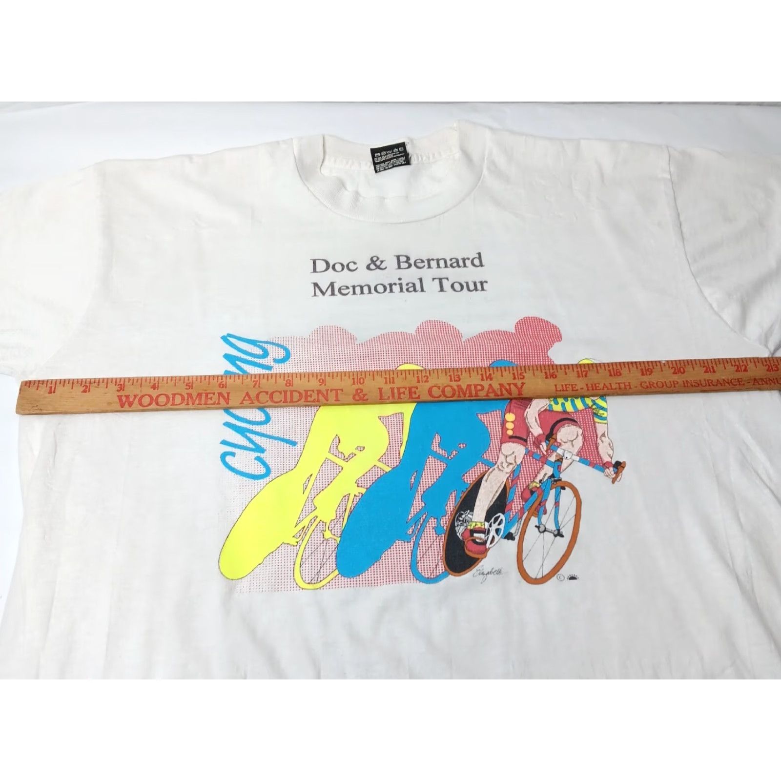 Fruit Of The Loom VINTAGE Doc And Bernard Memorial Tour Road Cycling Shirt XL Bike Single Stitch White Cotton/Polyester Knit Men Crew Neck Short Sleeve Size US XL / EU 56 / 4 - 5 Thumbnail