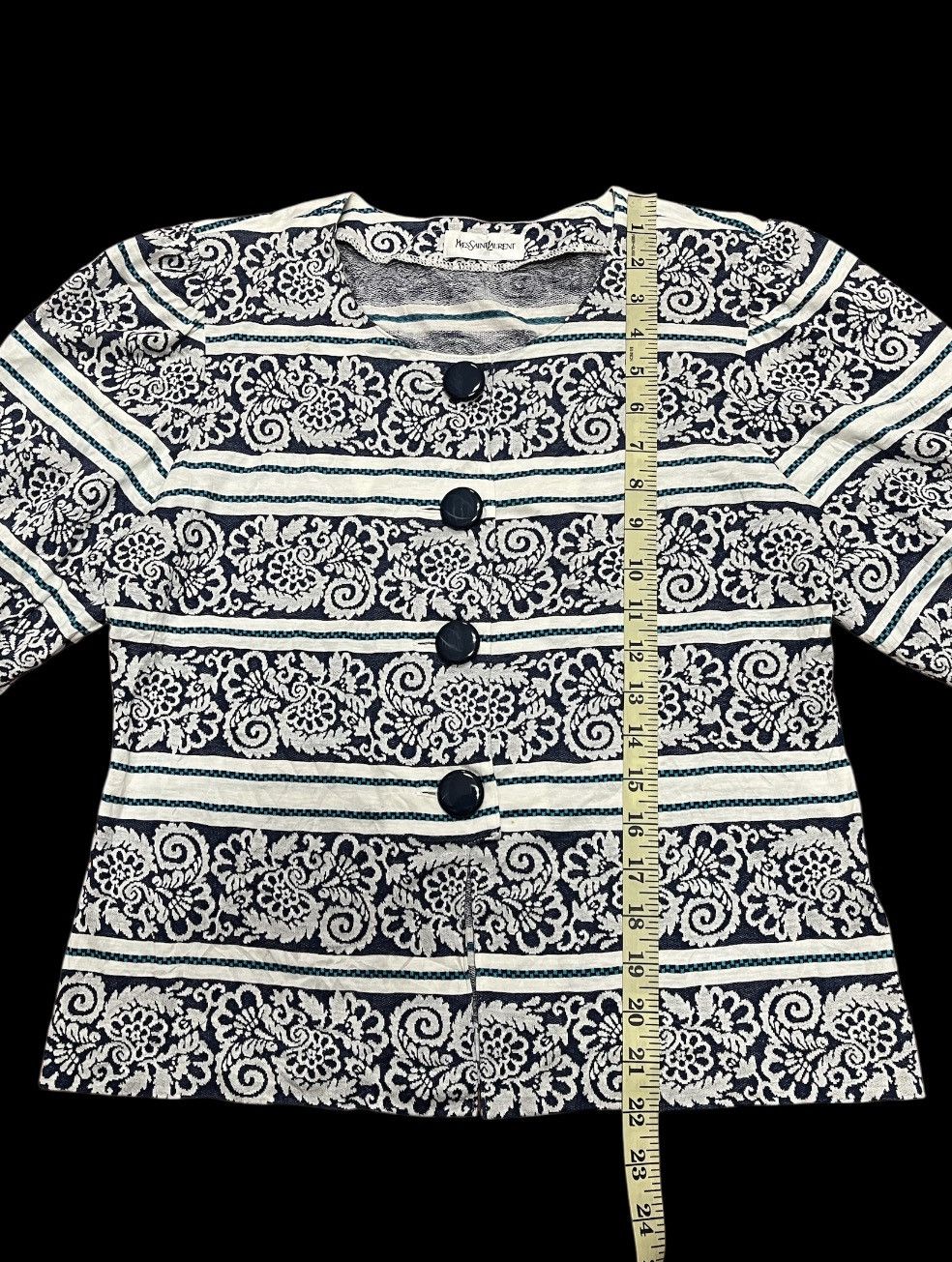 Yves Saint Laurent YSL blouse short sleeve x Striped paisley x Vintage x Rare Size M / US 6-8 / IT 42-44 - 3 Thumbnail