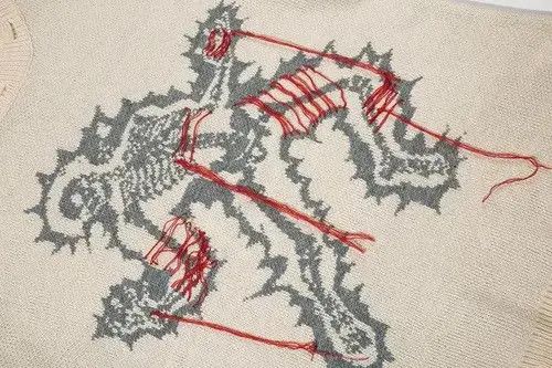 Aran Isles Knitwear × Japanese Brand Skull print sweater knitted oversize pullover with holes Size US M / EU 48-50 / 2 - 4 Thumbnail