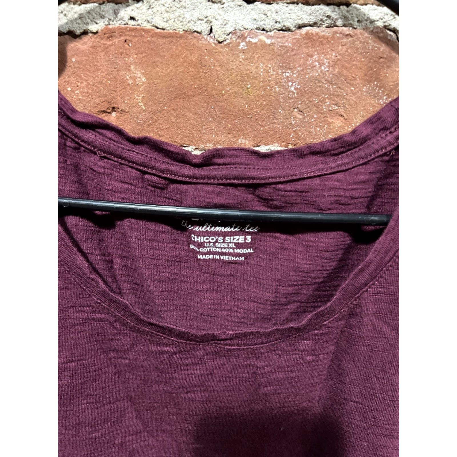 Vintage CHICO'S Shirt Womens XL Maroon The Ultimate Tee Long Sleeve Cotton Modal Spandex Size XL / US 12-14 / IT 48-50 - 2 Thumbnail