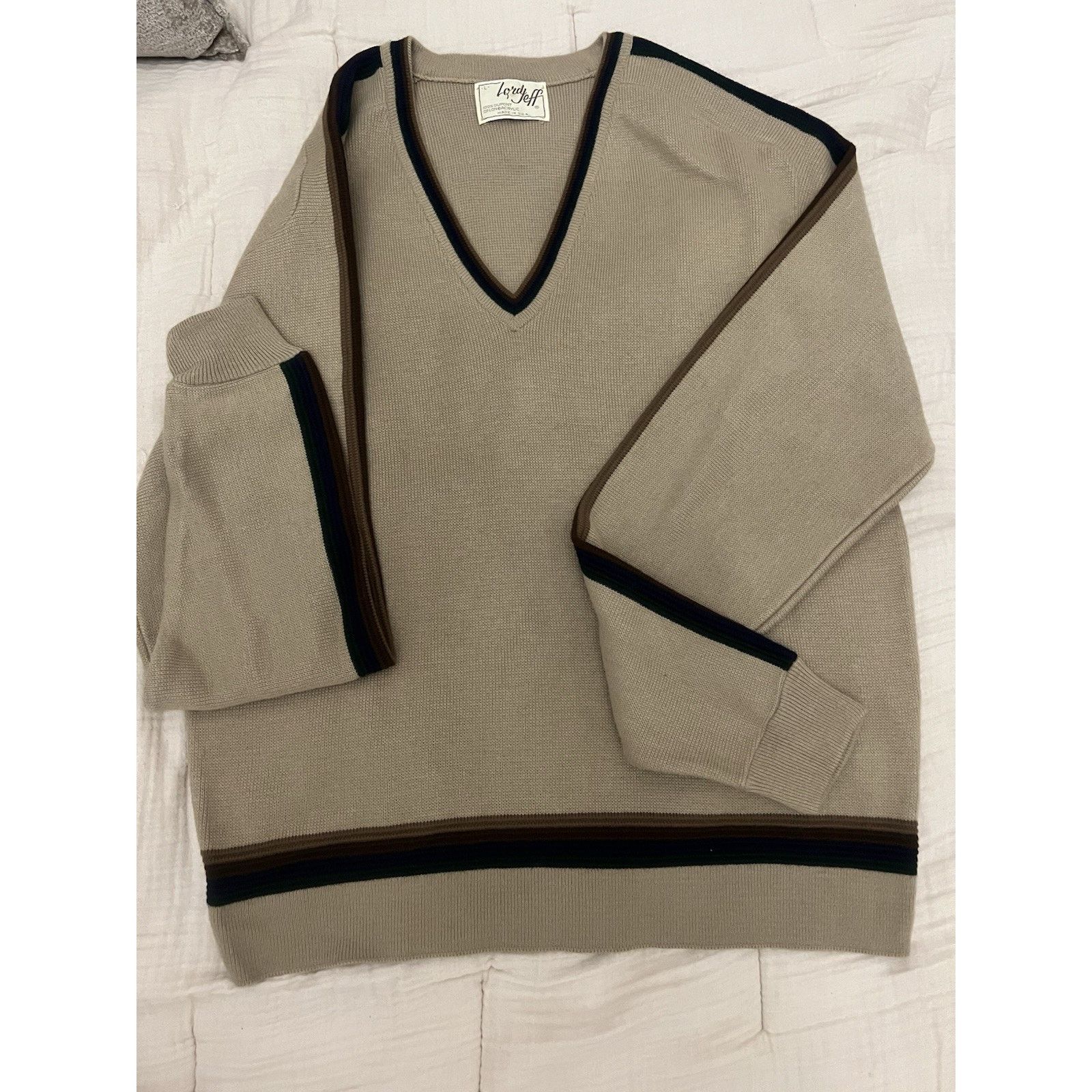 Other Lord Jeff 70’s Vintage V-neck Beige Sweater Made In USA SZ L Size US L / EU 52-54 / 3 - 6 Thumbnail