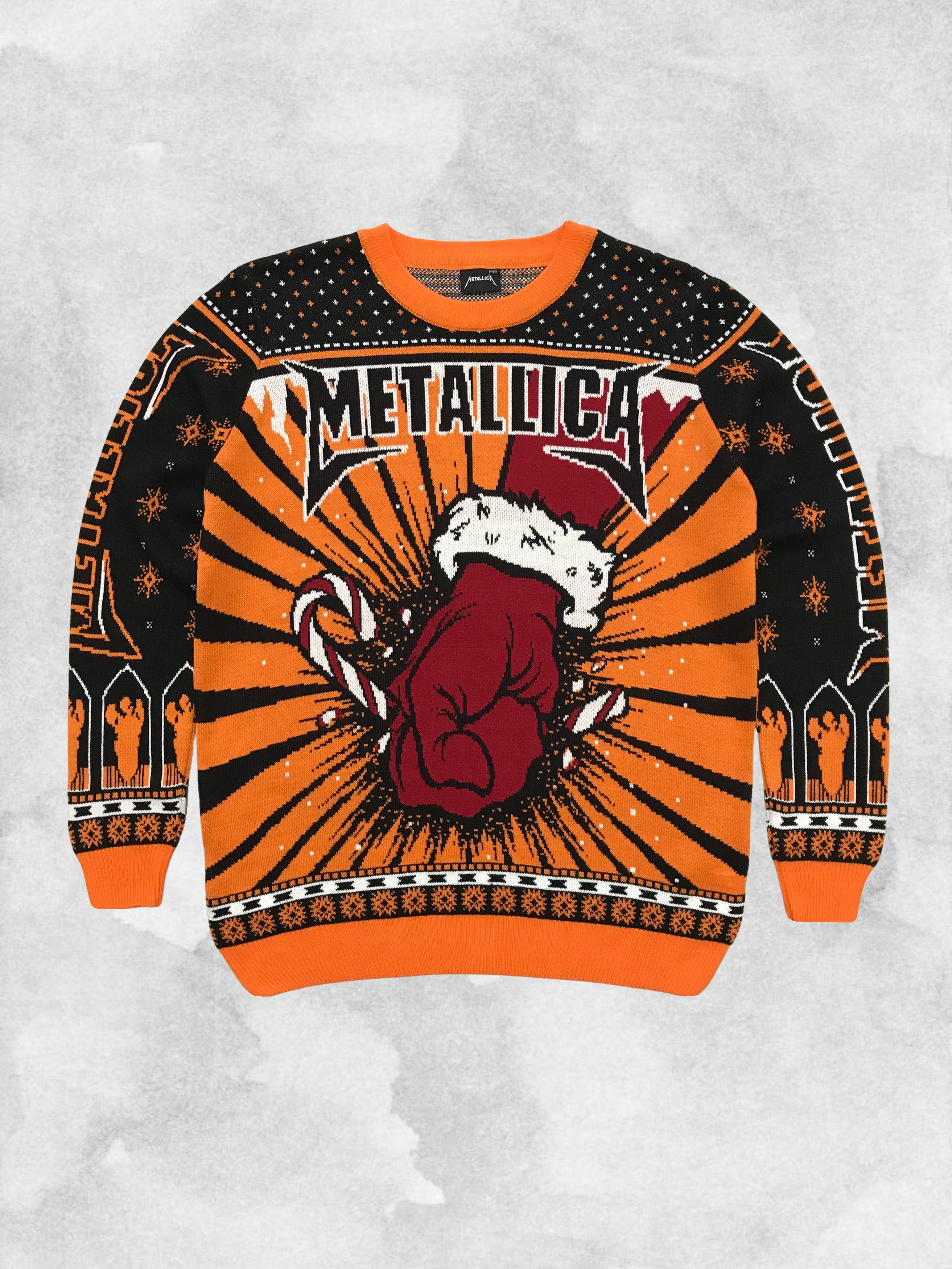 image of Band Tees x Metallica Ugly Christmas Sweater Knit Holiday Sweatshirt, Men's (Size Small)