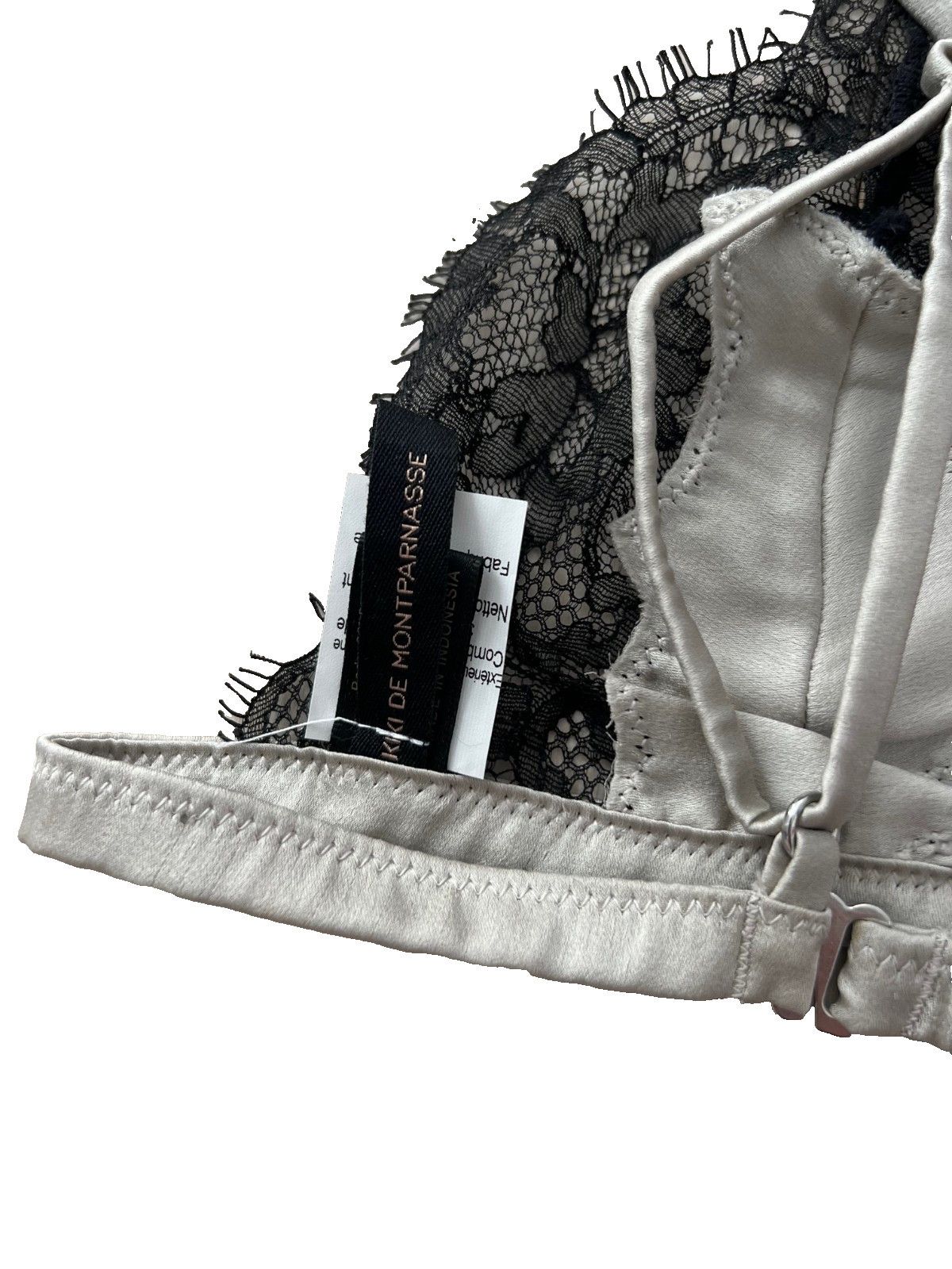 KIKI DE MONTPARNASSE Kiki De Montparnasse Lace Silk Bralette Grey/Black ( M ) Size M / US 6-8 / IT 42-44 - 3 Thumbnail