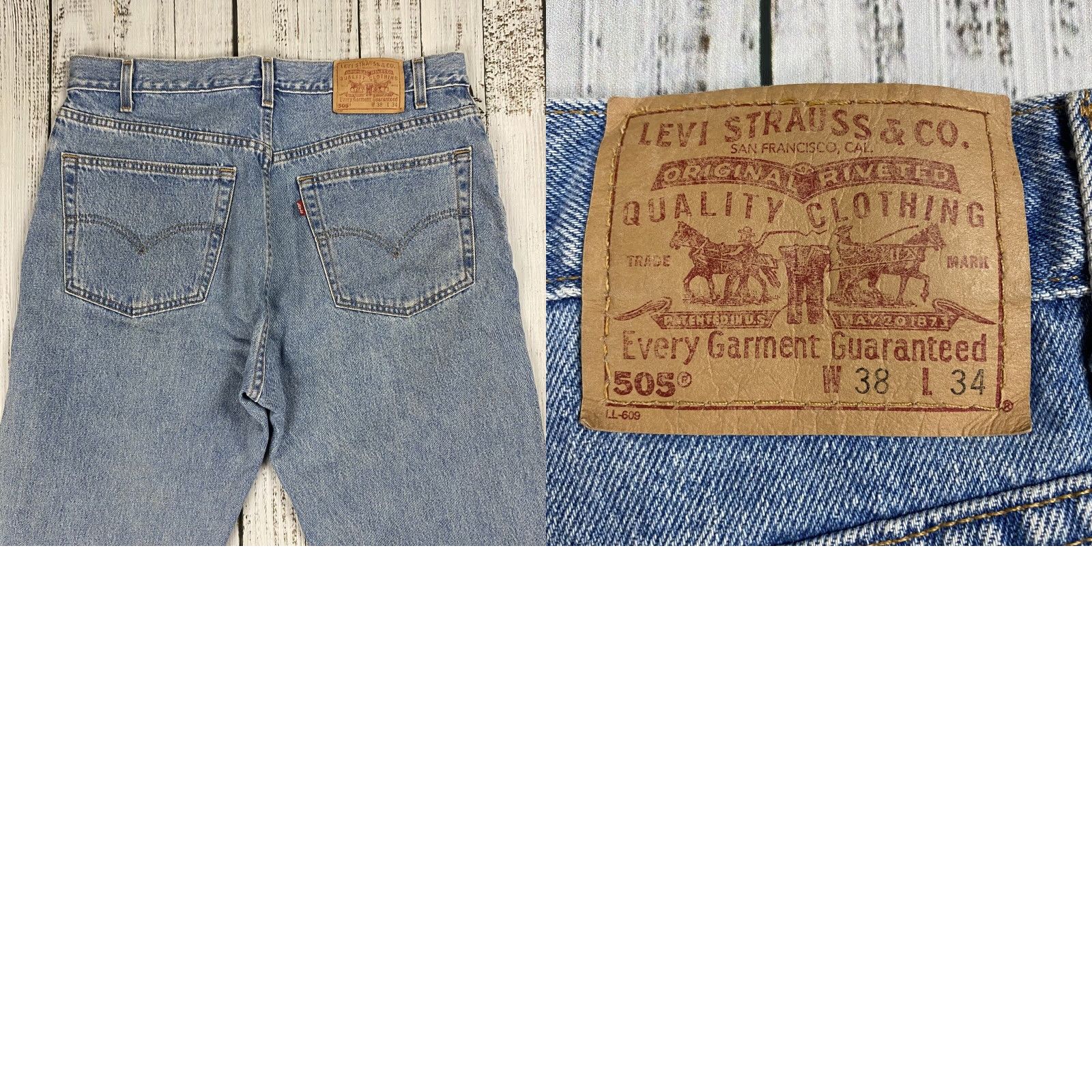 Levi's VINTAGE Levi's 505 Jeans - Regular Fit Straight Leg - Blue Denim - Men's USA Size 38x34 - Light Wash - Belt Loops - 5-Pocket Design - Zipper Closure Size US 38 / EU 54 - 8 Thumbnail