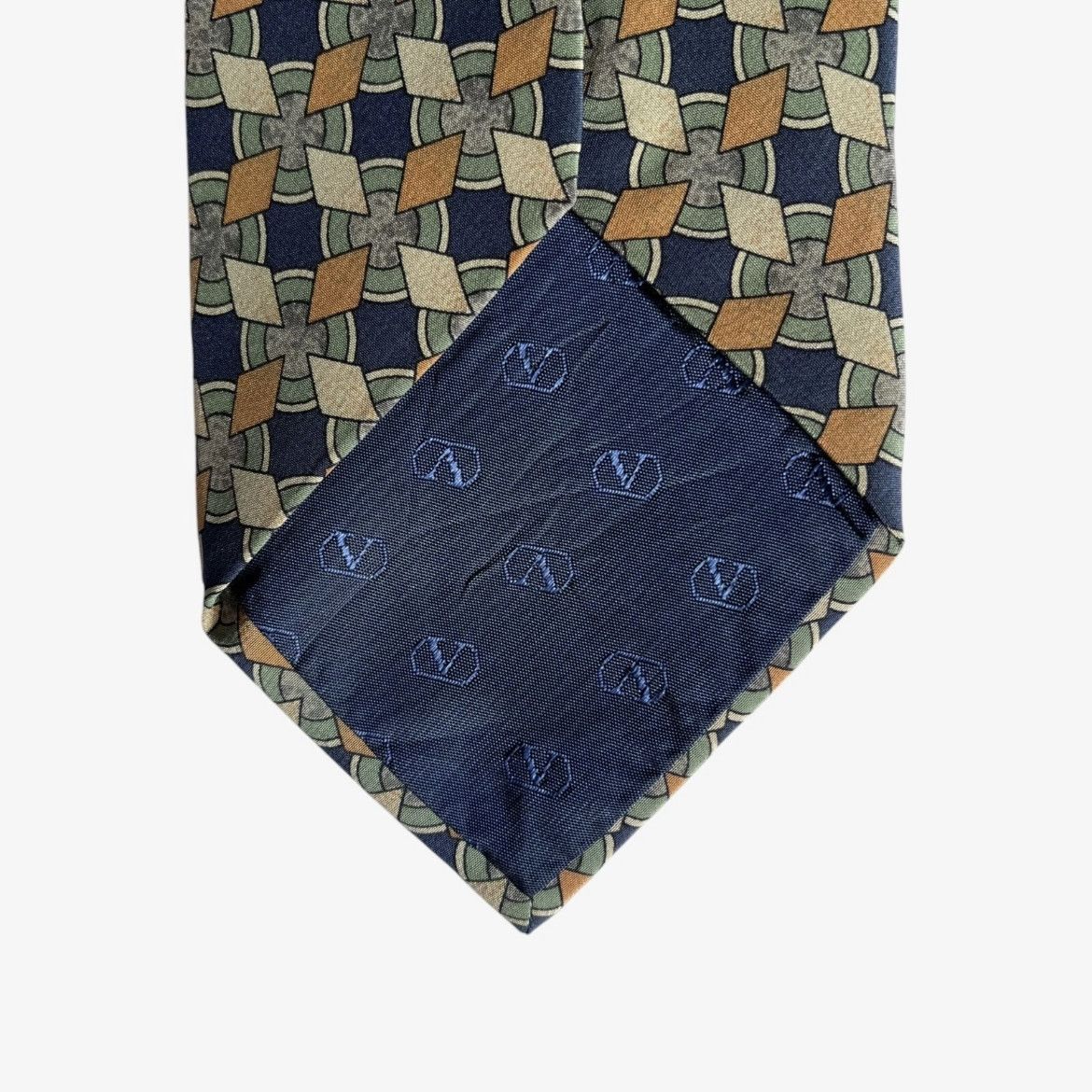 Valentino Vintage 90s Valentino Geometric Abstract Print Navy Silk Tie Size ONE SIZE - 3 Thumbnail