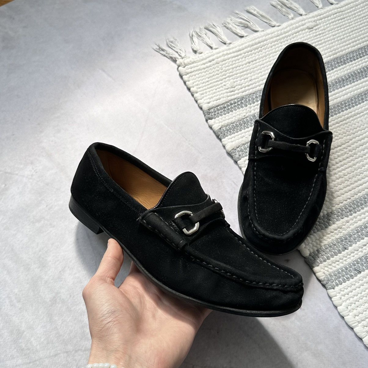 Gucci × Italian Designers Vintage Gucci Suede Black Loafers Shoes 