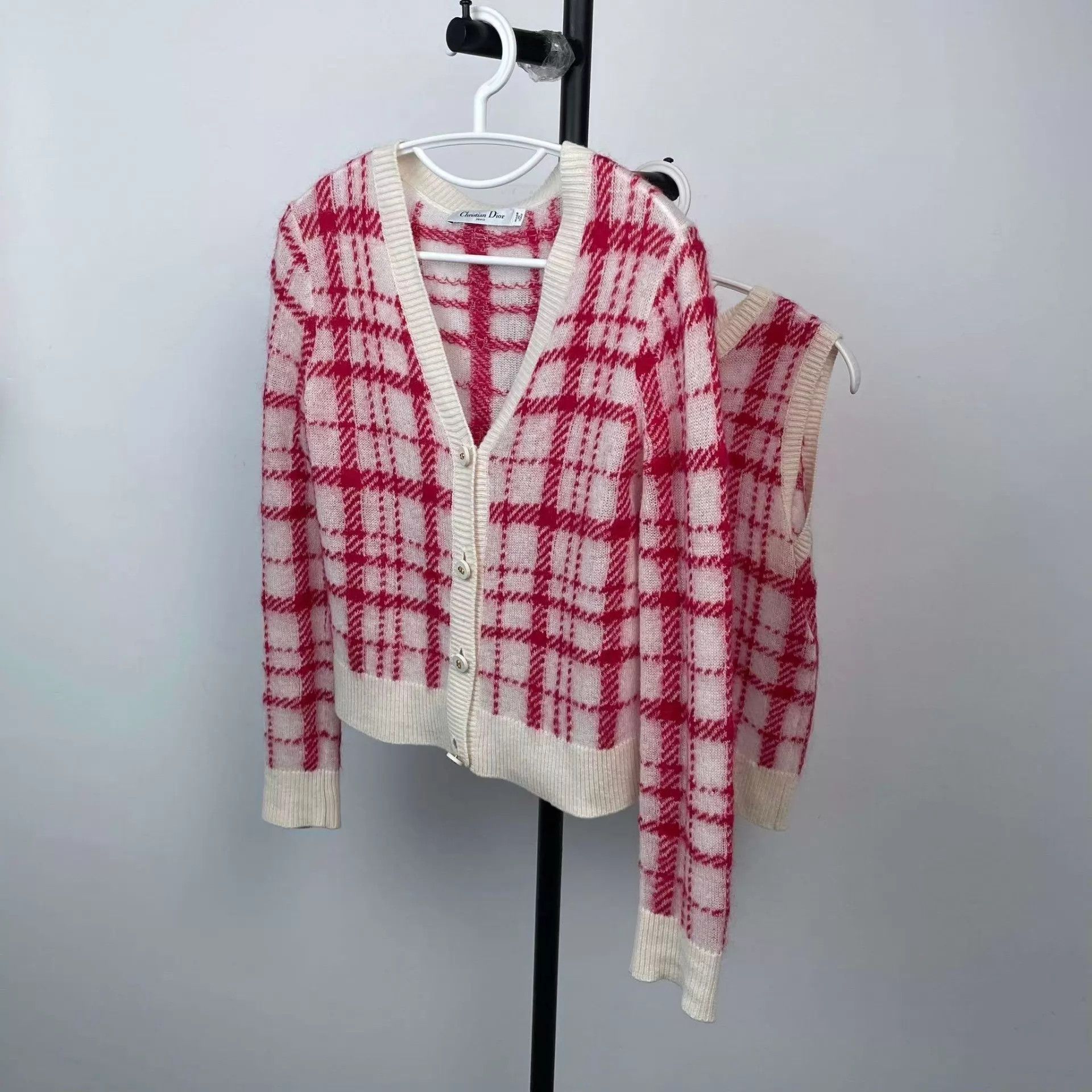 Dior Dior Red 38 Gingham Wool Knit Set Size S / US 4 / IT 40 - 1 Thumbnail