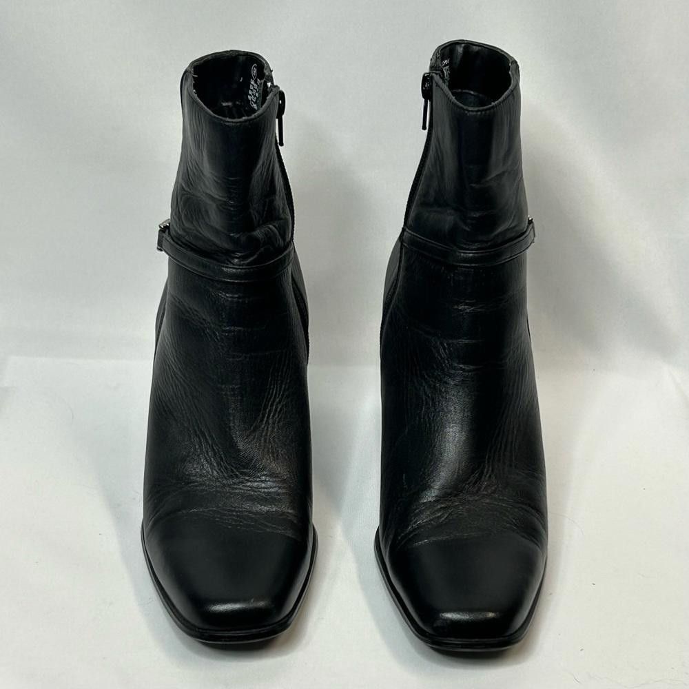 Designer Hillard & Hanson Black Leather Ankle Boots, Techno, 9 Size US 9 / IT 39 - 2 Thumbnail