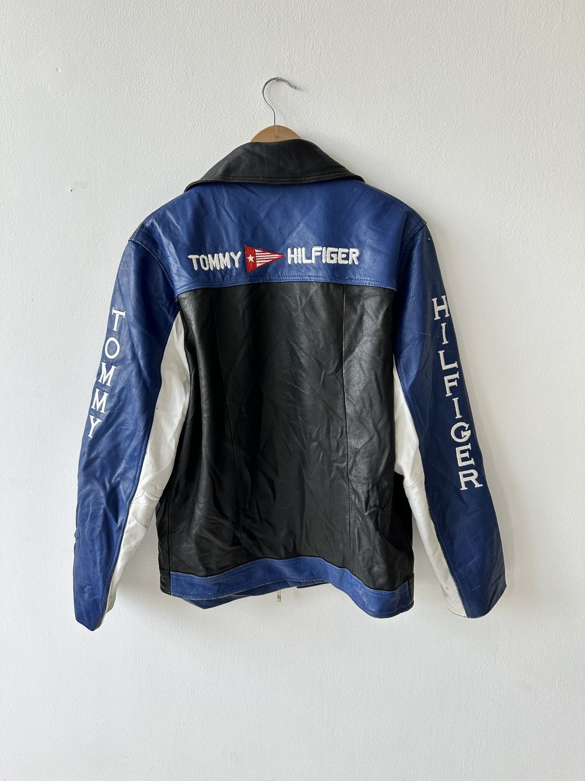 Tommy Hilfiger × Vintage Vintage Tommy Hilfiger Faded Racing Biker Jacket Size US M / EU 48-50 / 2 - 16 Thumbnail