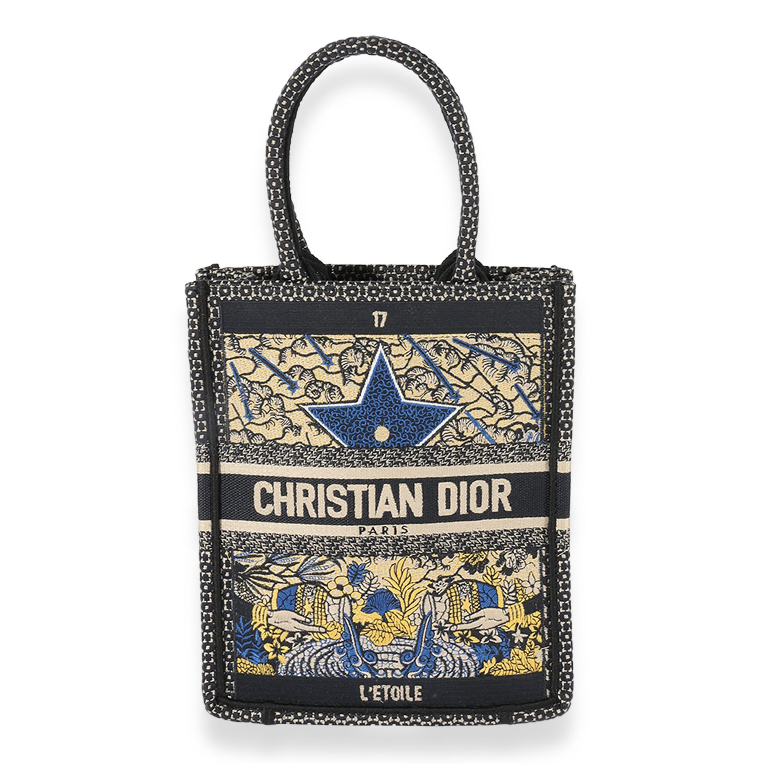 image of Dior Navy And Multicolor Embroidery Vertical Book Tote in Blue, Women's