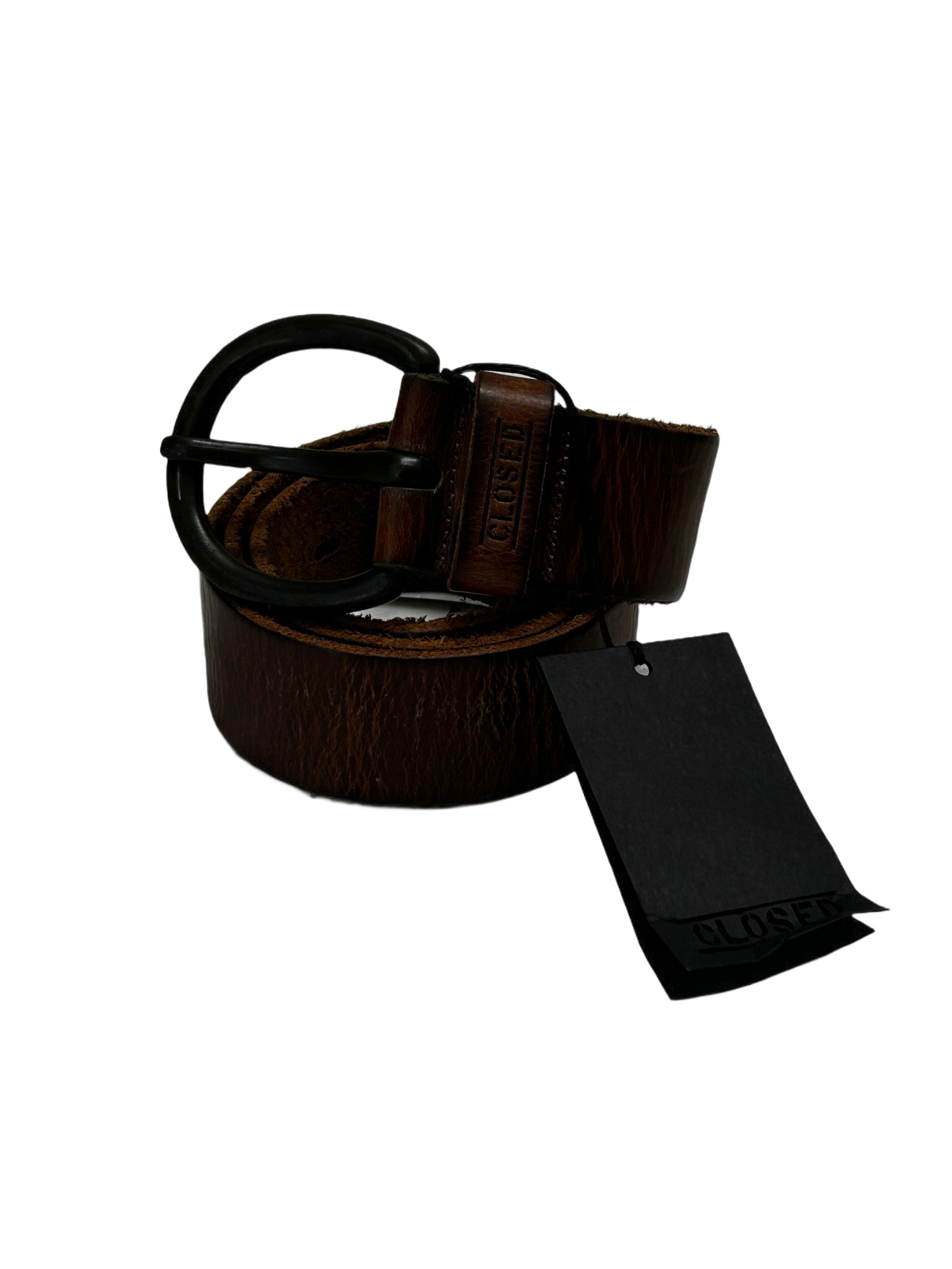CLOSED Closed Brown distressed Leather Oval Notch Buckle Belt Size 32 - 3 Thumbnail