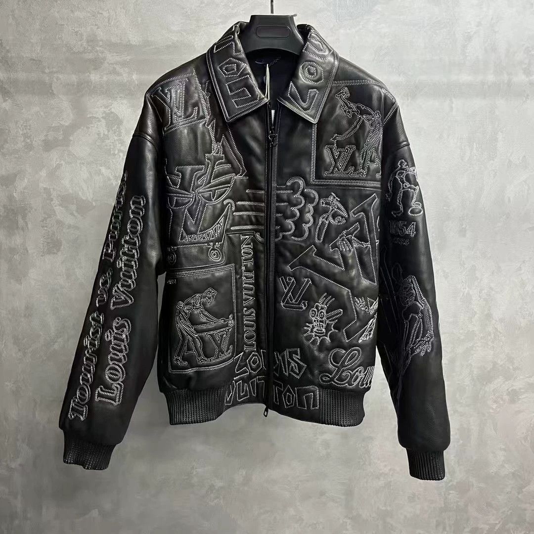 Louis Vuitton black embroidered leather pilot jacket Size US M / EU 48-50 / 2 - 1 Thumbnail