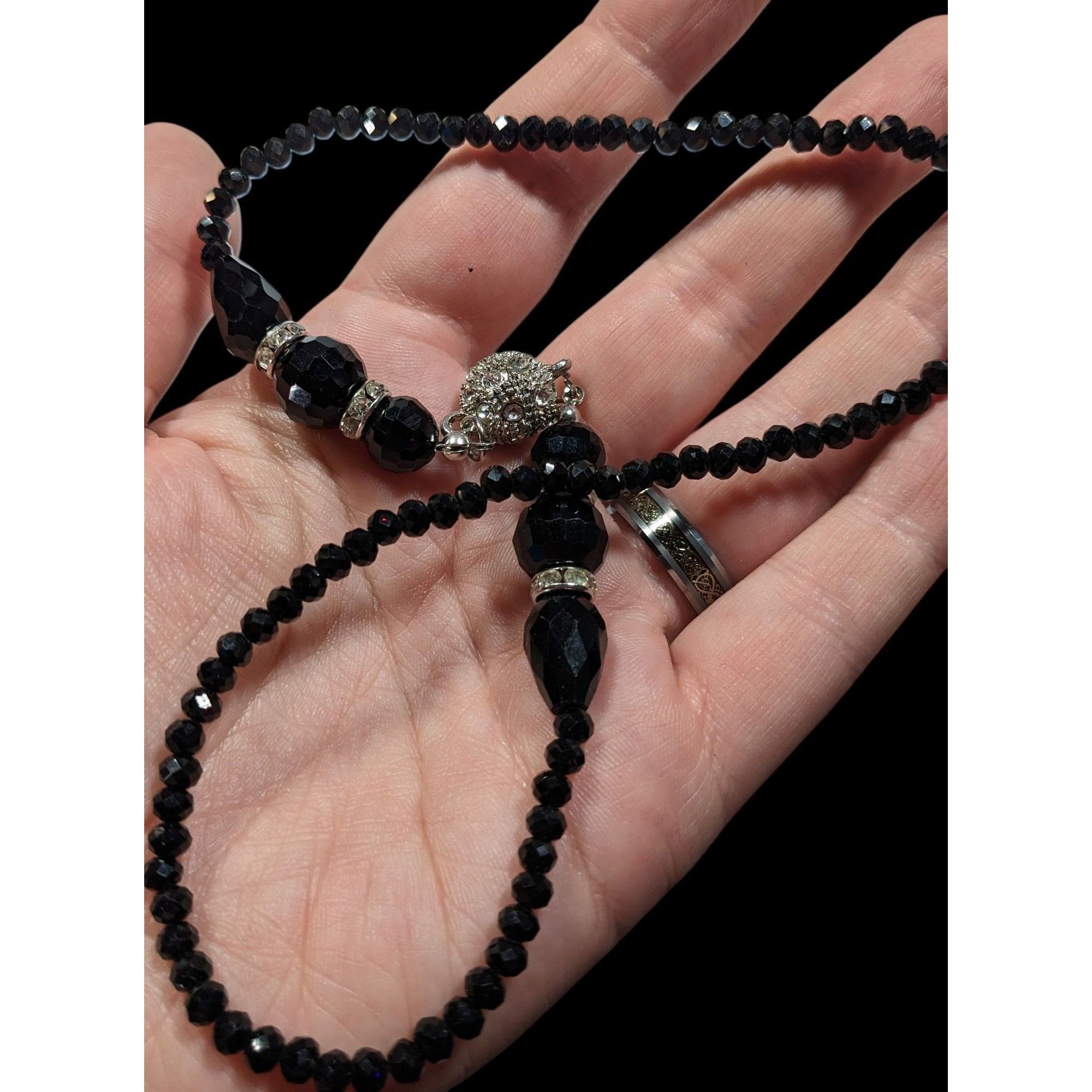 Handmade Handmade Glam Goth Glass Beaded Necklace With Rhinestone Acc Size ONE SIZE - 5 Thumbnail