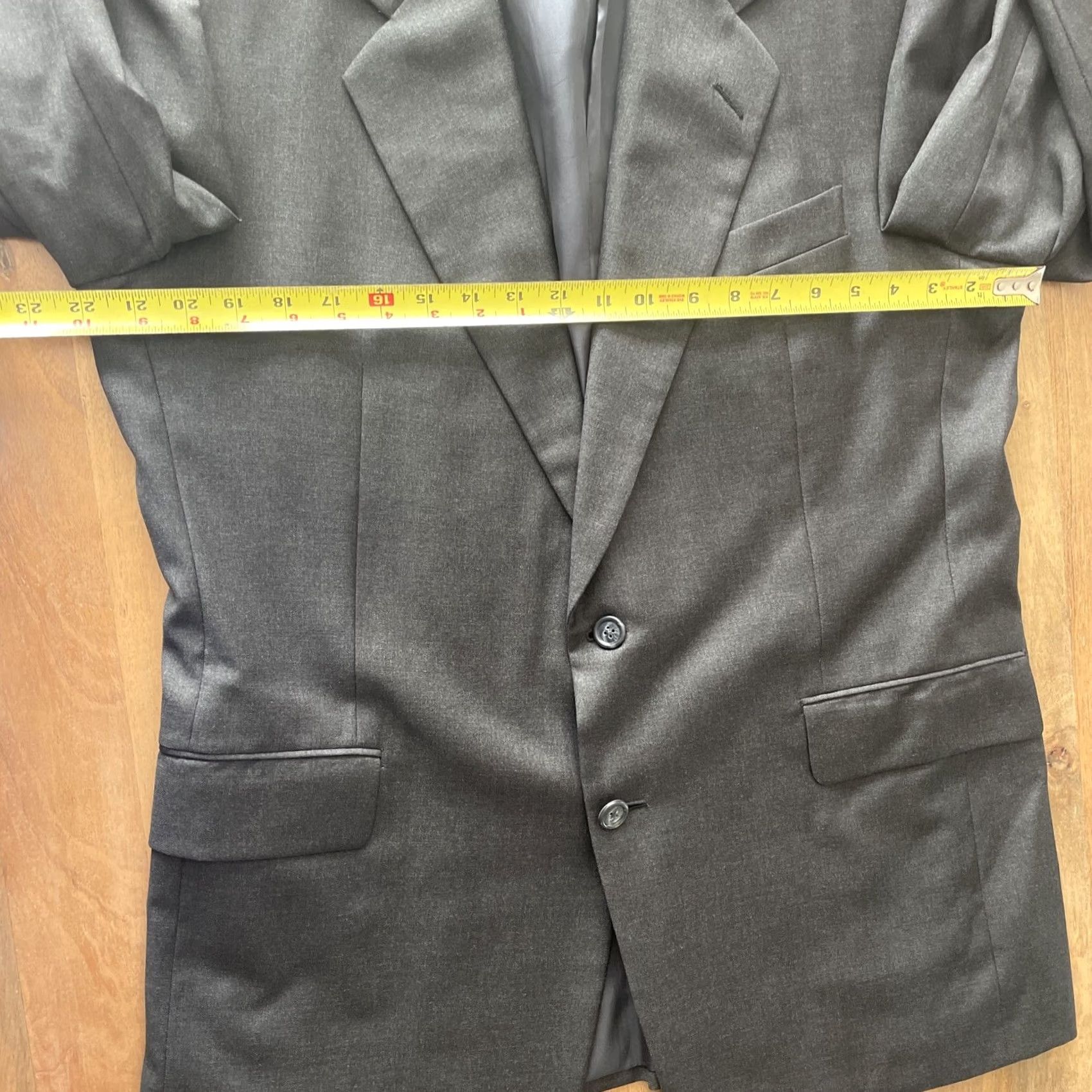 Vintage Hickey Freeman Blazer Jacket Men 42R Wool Gray Solid Notch Lapel Regular Single-Breasted Two-Button Front Front Two-Button Front Style Suit Jacket Size 42R - 7 Thumbnail