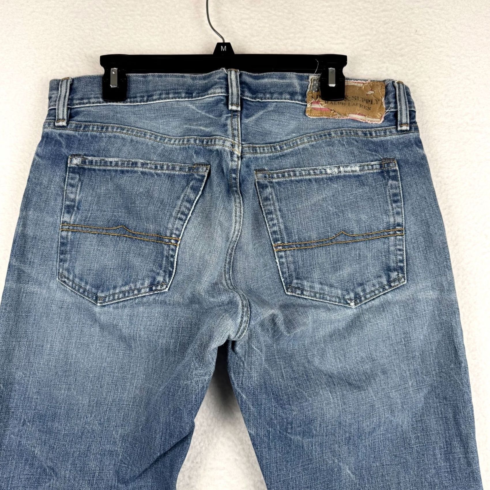 Vintage Denim & Supply Ralph Lauren Jeans Straight Men 34x32 Distressed Denim Flag Blue Cotton 5-Pocket Logo Moderate Wash Size US 34 / EU 50 - 6 Thumbnail