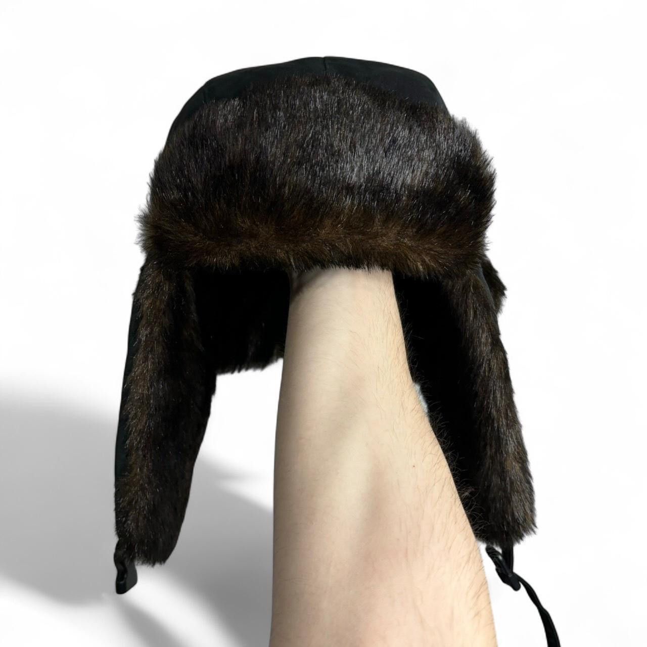 Japanese Brand Vintage Style Black Fur Trim Trapper Hat Size ONE SIZE - 2 Thumbnail