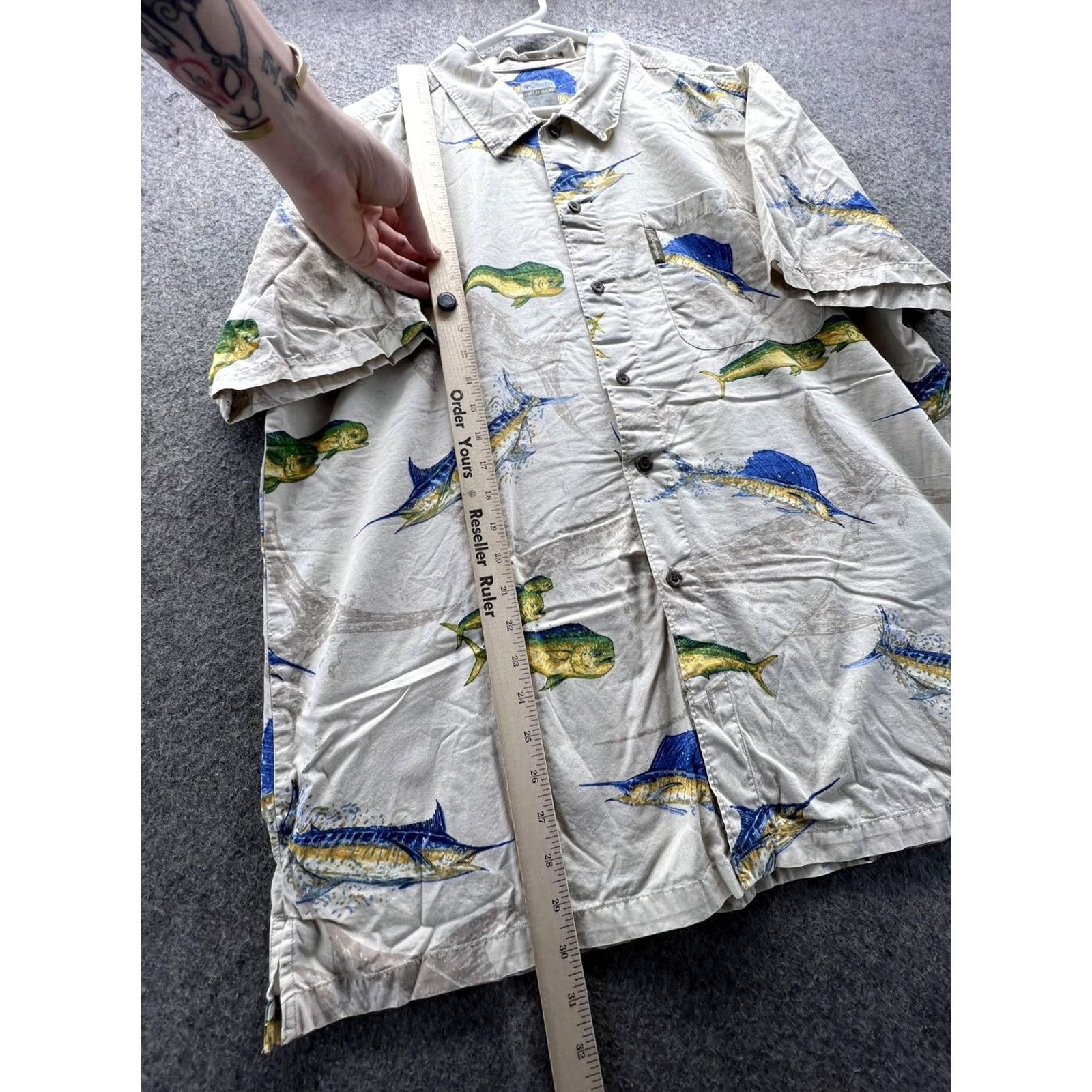 Vintage Columbia Shirt Mens XL Beige Fish Graphic Short Sleeve Button Front Fishing VTG Size US XL / EU 56 / 4 - 3 Thumbnail