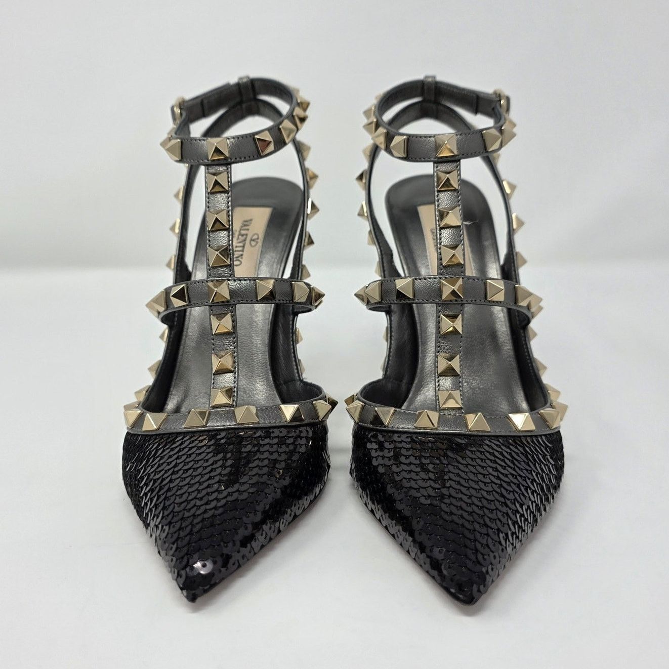 Valentino Valentino Rockstud Sequin Caged Pumps IT 37 Black Size US 7 / IT 37 - 9 Thumbnail