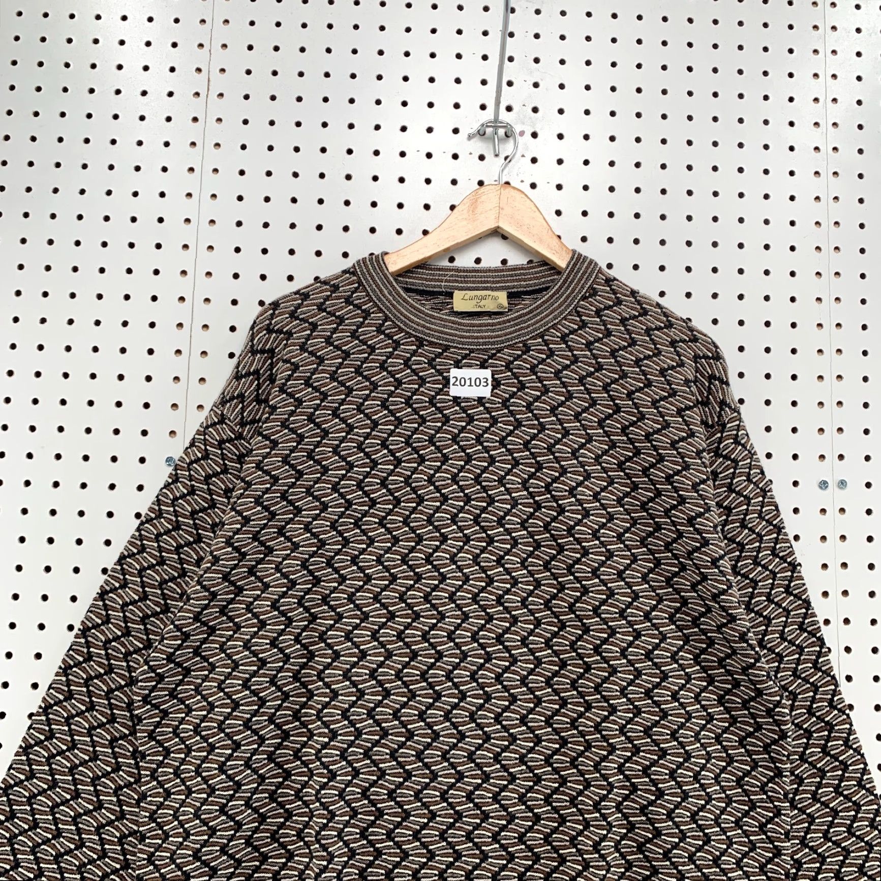 Vintage LUNGARNO Pullover Sweater 3D Knit Knit Geometric Crew Neck Mens XL Brown Size US XL / EU 56 / 4 - 2 Thumbnail