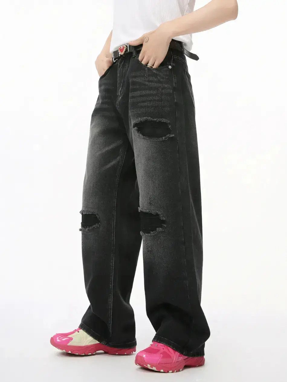 Japanese Brand Retro loose wide leg ripped jeans Size US 32 / EU 48 - 2 Thumbnail