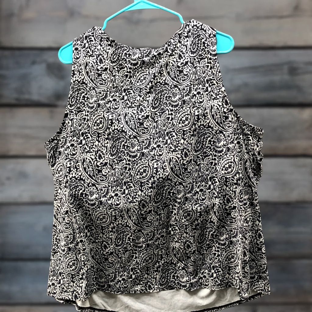 Lands' End Lands End Womens 26W Black Paisley Padded High Neck Modest Tankini Swim Top Size 4XL / US 24-26 - 1 Thumbnail