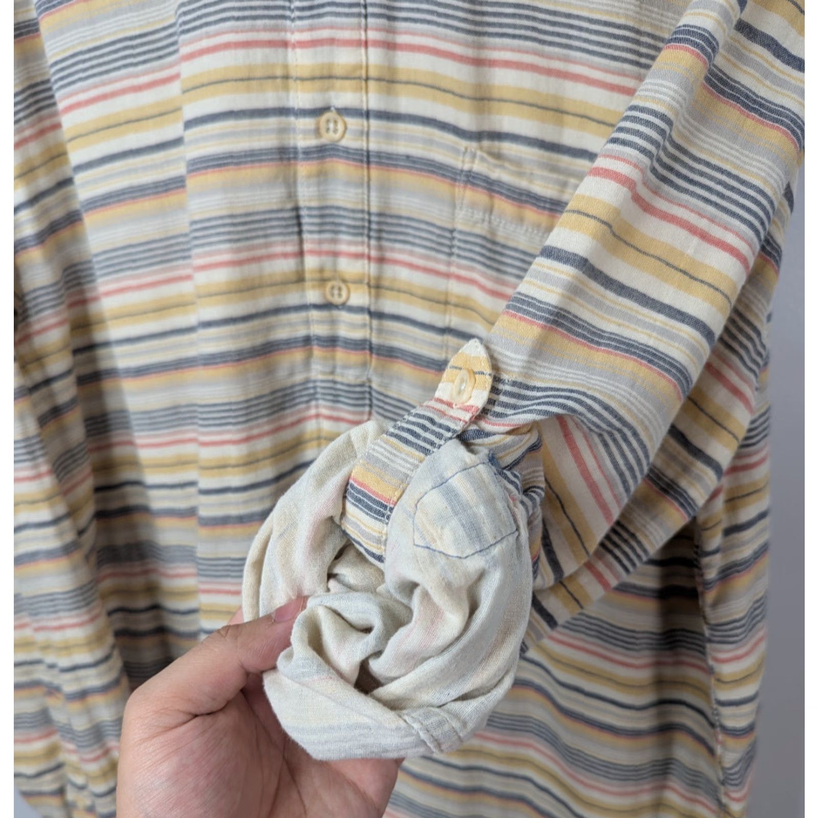 The Territory Ahead The Territory Ahead Shirt Mens XL Long Sleeve Button-Up Boho Stripe Roll Tab Color Multicolor Cotton Size US XL / EU 56 / 4 - 4 Thumbnail