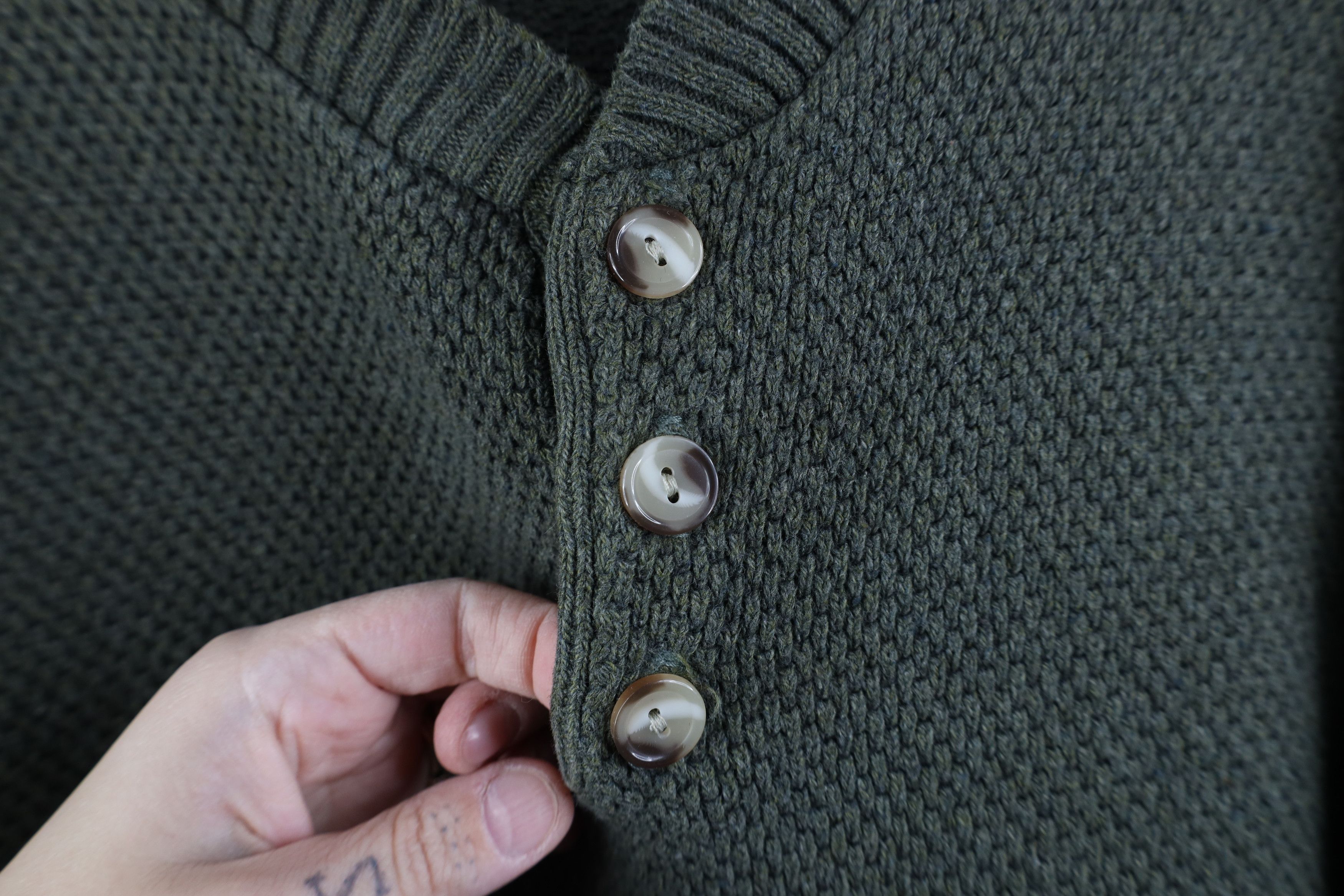 Vintage Vintage 90s Streetwear Weave Knit Henley Sweater Green USA Size US XL / EU 56 / 4 - 4 Thumbnail