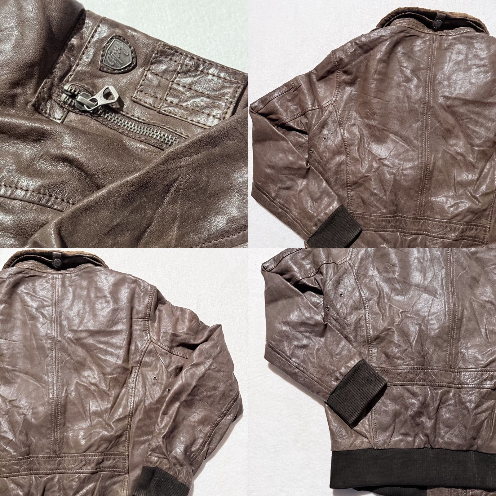 Vintage VINTAGE Gipsy Leather Flight Aviator Jacket Brown Men Medium Brown Military Patches Jacket Size US M / EU 48-50 / 2 - 8 Thumbnail
