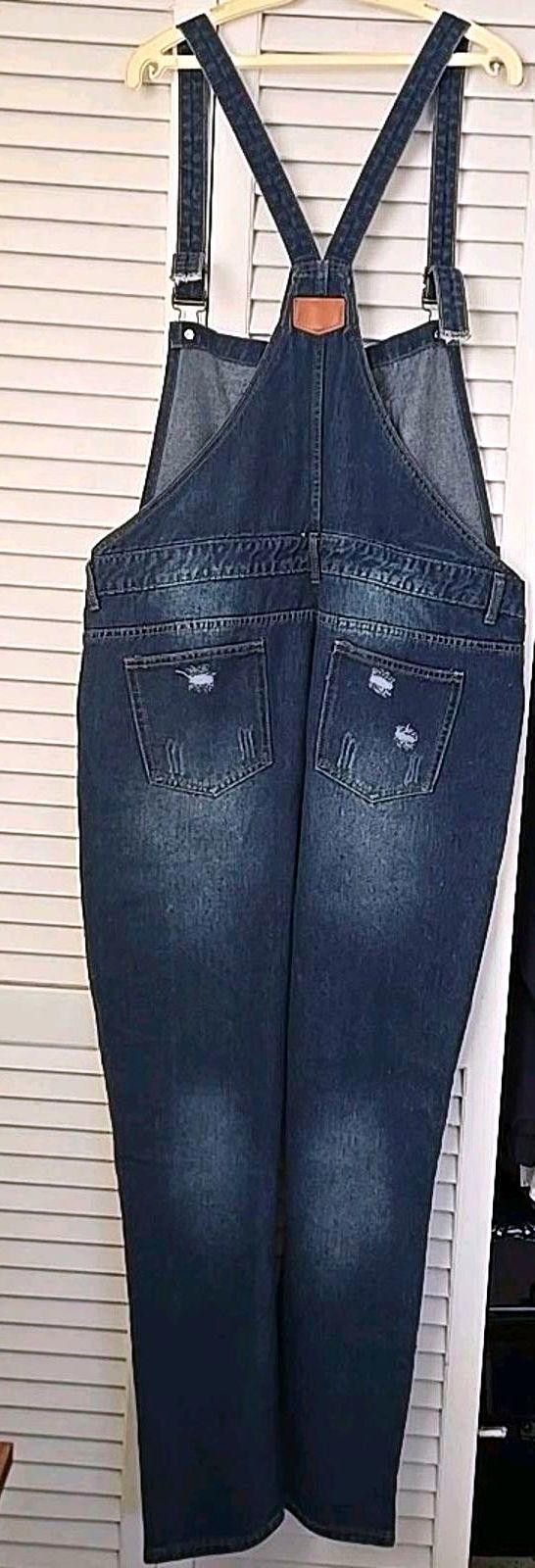 The Unbranded Brand JEANS Denim Overalls Women's Size XL Medium Wash Distressed Size 40" / US 18 - 2 Thumbnail
