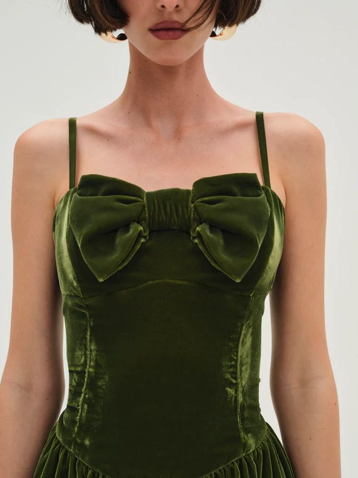 For Love & Lemons For Love & Lemons MARTINI OLIVE VELVET MINI DRESS size L Size L / US 10 / IT 46 - 2 Thumbnail