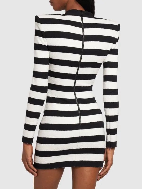 Balmain o1s1wg110725 Striped Cotton Blend Mini Dress in Black/White Size M / US 6-8 / IT 42-44 - 3 Thumbnail