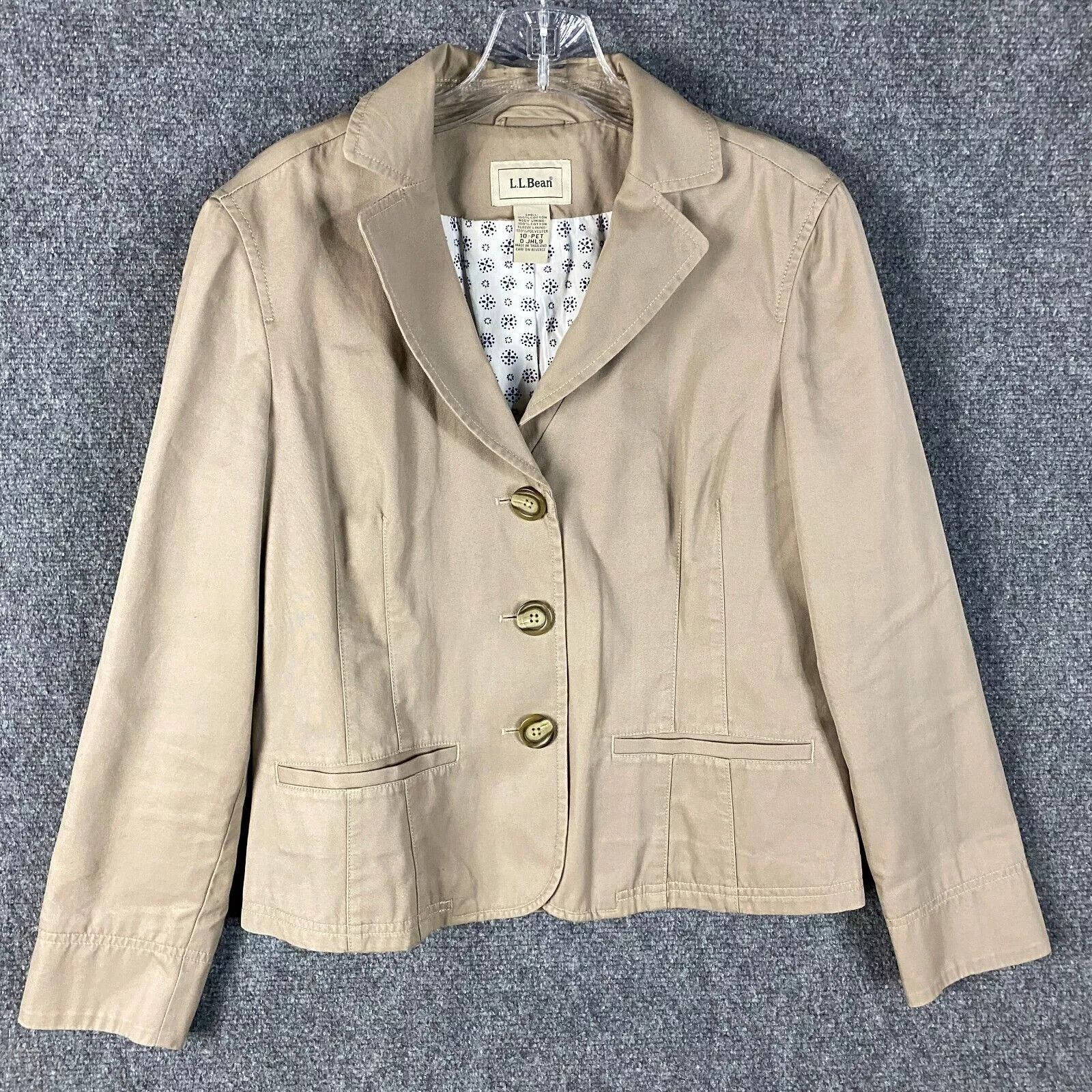 L.L. Bean LL Bean Coat Women's Size 10 Petite Tan 100% Cotton Adults Size L / US 10 / IT 46 - 1 Thumbnail
