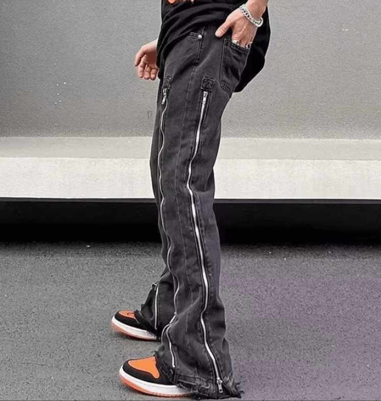 Japanese Brand Zipper Design Washed Black Slim Jeans Size US 30 / EU 46 - 4 Thumbnail
