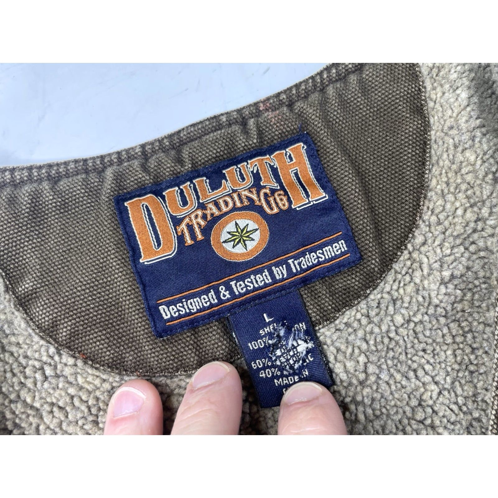 Duluth Trading Company Duluth Trading Co Vest Mens Large Brown Canvas Sherpa Lined Workwear Outdoor Bodywarmer Full Zip Pockets Insulated Zipped Pockets Size US L / EU 52-54 / 3 - 2 Thumbnail