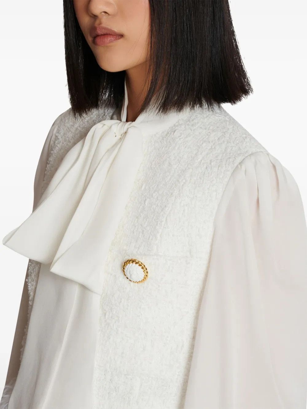 Balmain o1s1wg110825 Panelled Tweed Jacket in White Size M / US 6-8 / IT 42-44 - 4 Thumbnail