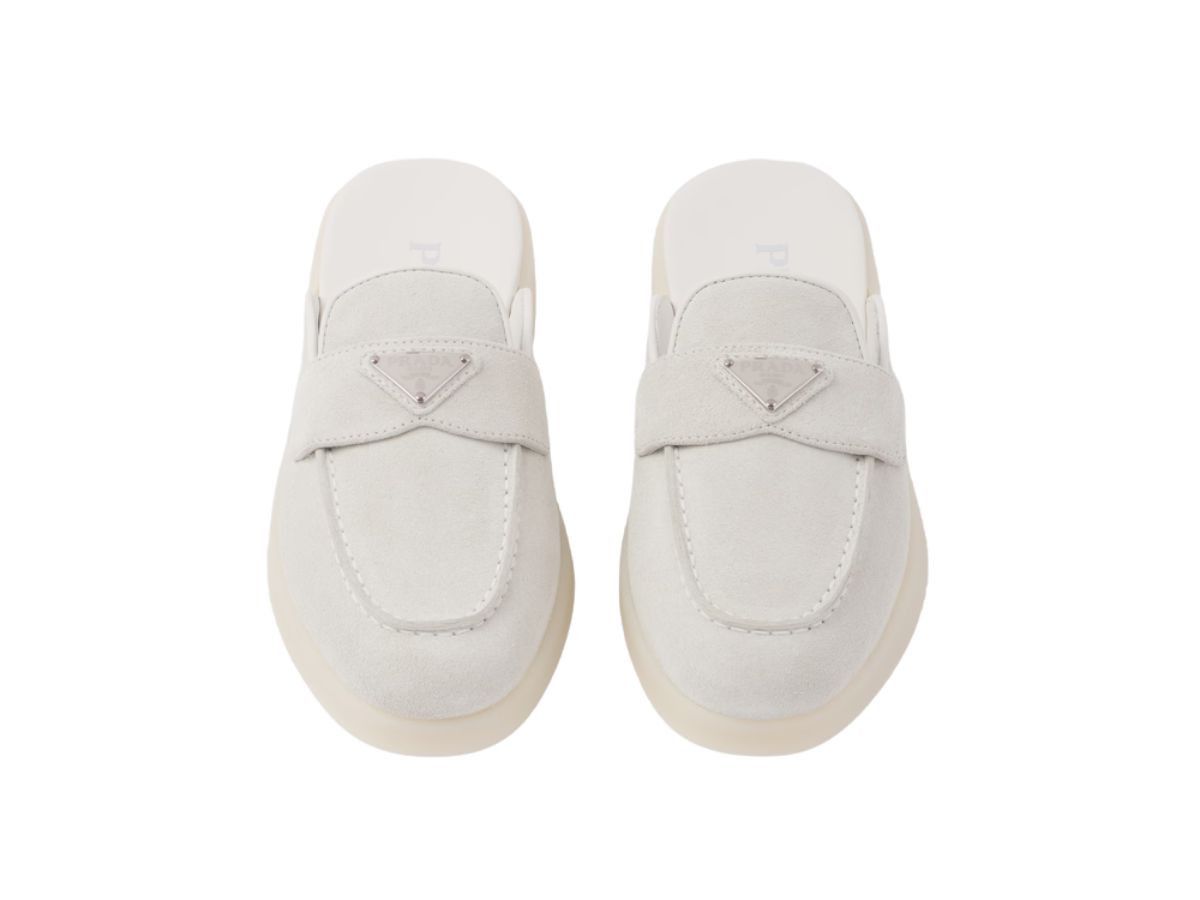 Prada o1B3y1r0426 Suede Mules in Chalk White Size US 9 / IT 39 - 3 Thumbnail