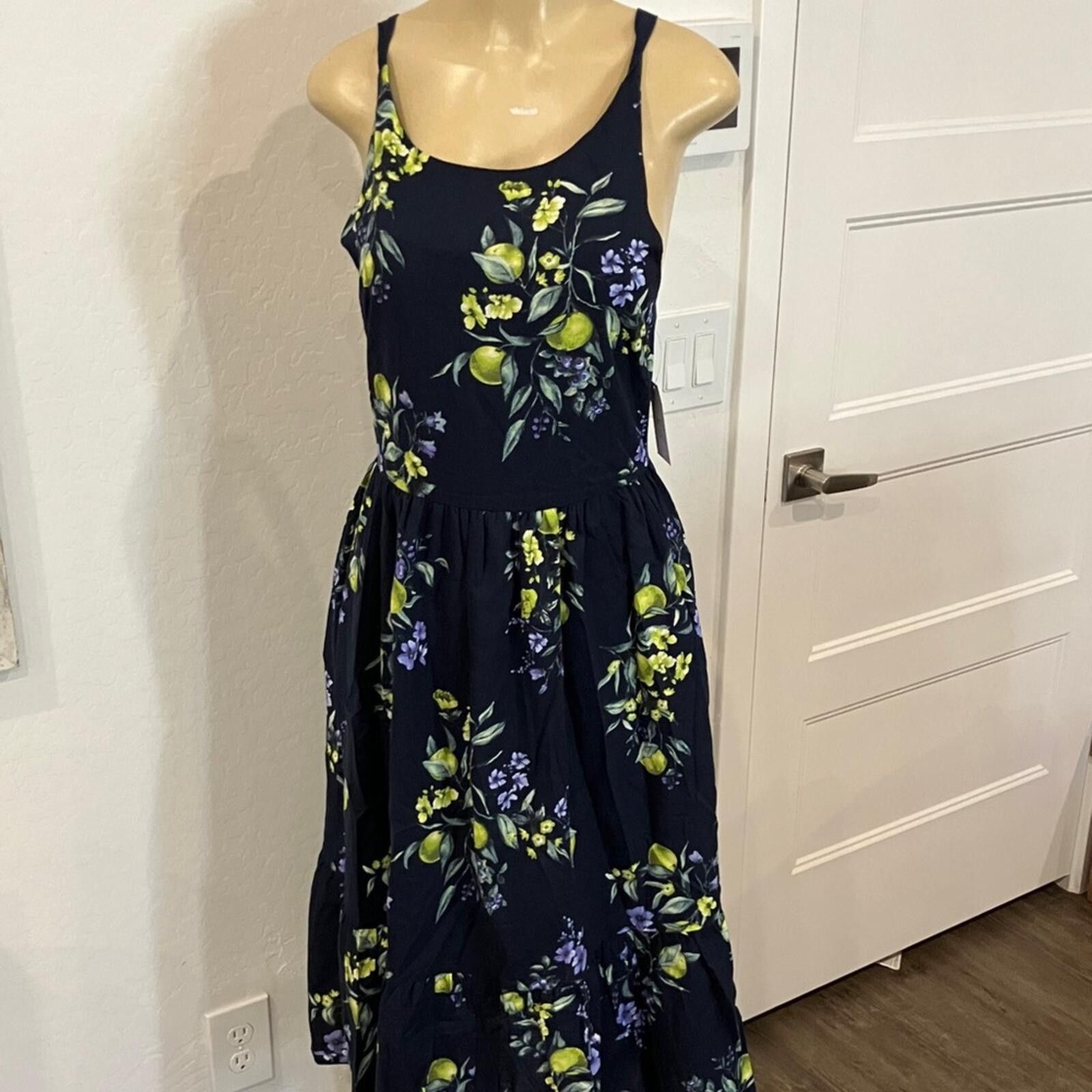 Other NWT Time and Tru Navy Maxi Dress with Lemon & Floral Print Size L / US 10 / IT 46 - 1 Thumbnail