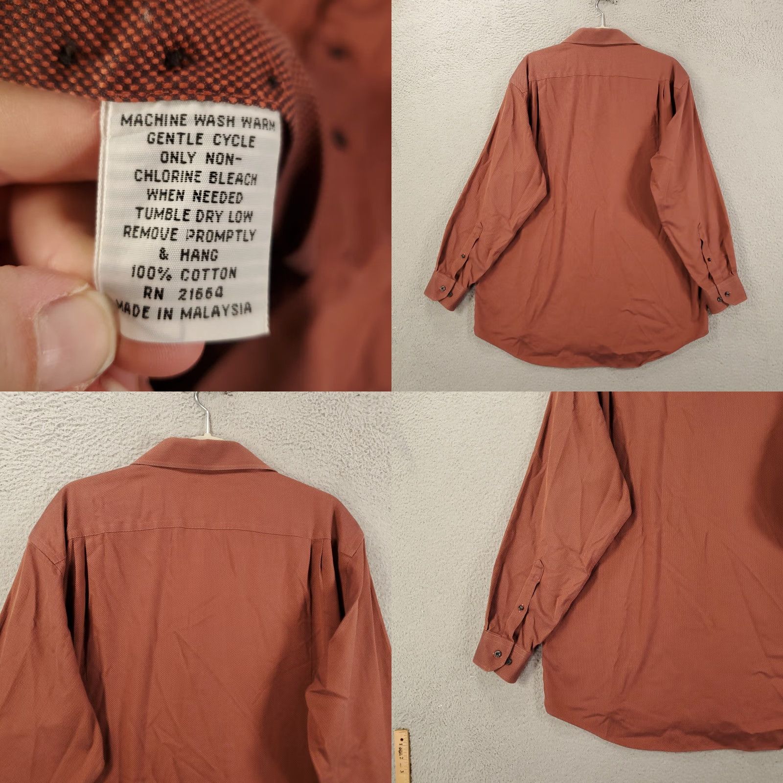 Vintage Roberto Villini Shirt Men 32 33 Rust Red Non Iron Travel Collection Mens Size US XS / EU 42 / 0 - 8 Thumbnail