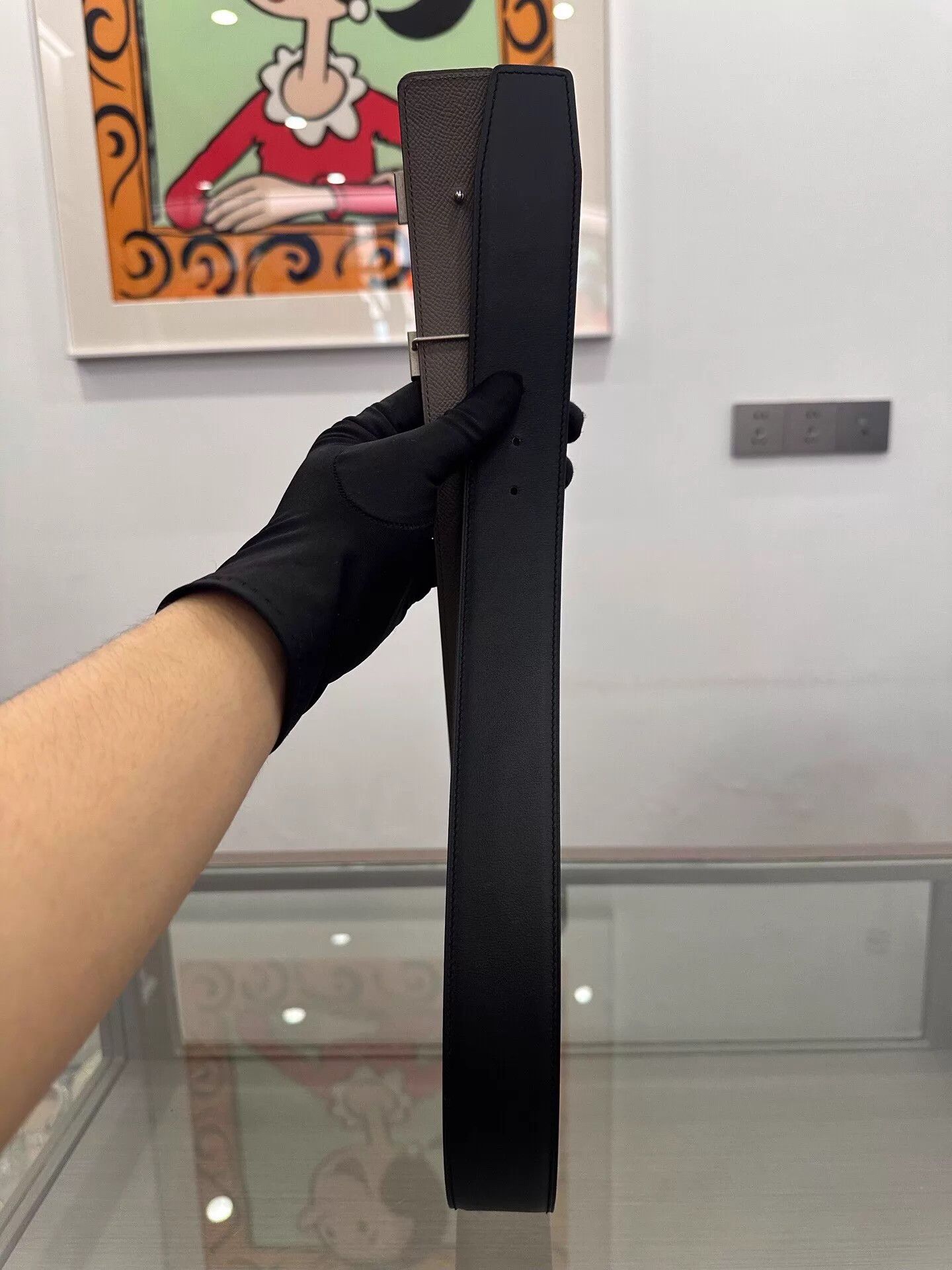 Hermes Hermes Men's 4cm Black & Gray H Logo Belt 90 Size ONE SIZE - 3 Thumbnail