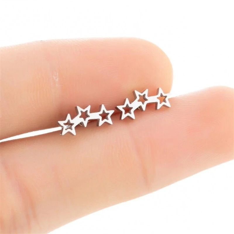 Jewelry Triple Stars Mini Stud Earrings Charm Earring Gift Size ONE SIZE - 1 Thumbnail